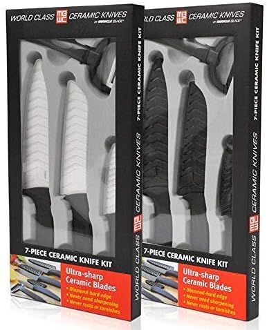 IV World Class Professional Series Black 7-piece Ceramic Kitchen Knife Set - Sharpest Knives - Maintain Precision Cut: Never Dulls & Won't Rust or Stain
