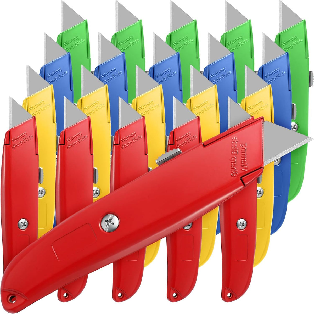 20 Pcs Box Cutter Bulk Retractable Utility Knife Heavy Duty Aluminum Alloy Razor Knife for Cardboard Box Carton Opener for DIY, Factory, Home Office(Red, Yellow, Blue, Green)