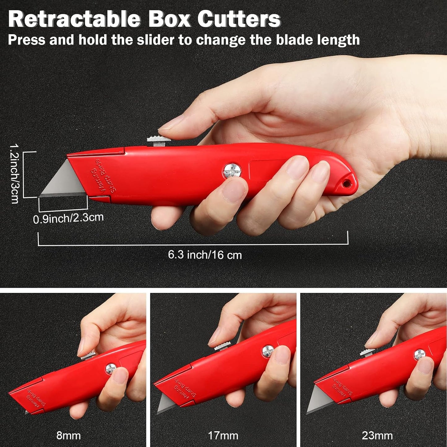20 Pcs Box Cutter Bulk Retractable Utility Knife Heavy Duty Aluminum Alloy Razor Knife for Cardboard Box Carton Opener for DIY, Factory, Home Office(Red, Yellow, Blue, Green)