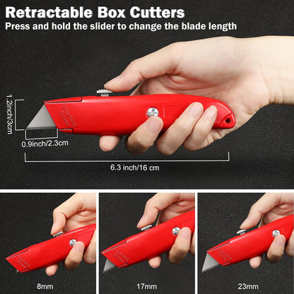 20 Pcs Box Cutter Bulk Retractable Utility Knife Heavy Duty Aluminum Alloy Razor Knife for Cardboard Box Carton Opener for DIY, Factory, Home Office(Red, Yellow, Blue, Green)