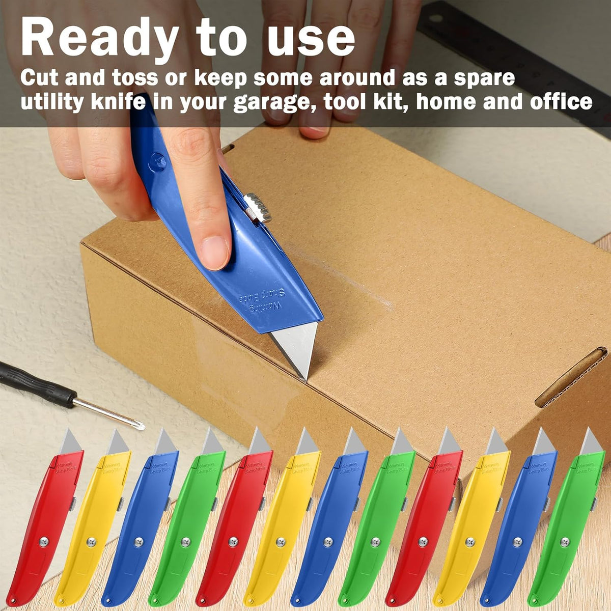 20 Pcs Box Cutter Bulk Retractable Utility Knife Heavy Duty Aluminum Alloy Razor Knife for Cardboard Box Carton Opener for DIY, Factory, Home Office(Red, Yellow, Blue, Green)