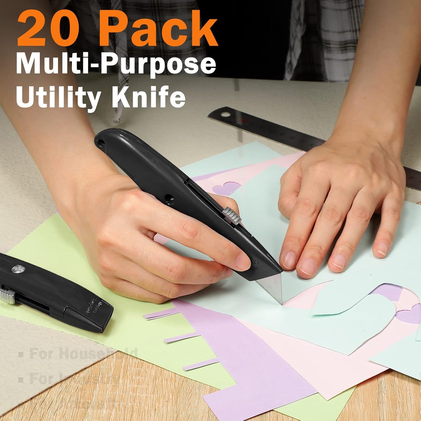 20 Pcs Box Cutter Bulk Retractable Utility Knife Heavy Duty Aluminum Alloy Razor Knife for Cardboard Box Carton Opener for DIY, Factory, Home Office(Red, Yellow, Blue, Green)