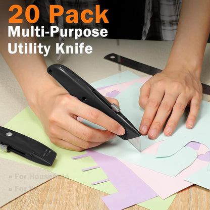 20 Pcs Box Cutter Bulk Retractable Utility Knife Heavy Duty Aluminum Alloy Razor Knife for Cardboard Box Carton Opener for DIY, Factory, Home Office(Red, Yellow, Blue, Green)