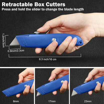 20 Pcs Box Cutter Bulk Retractable Utility Knife Heavy Duty Aluminum Alloy Razor Knife for Cardboard Box Carton Opener for DIY, Factory, Home Office(Red, Yellow, Blue, Green)
