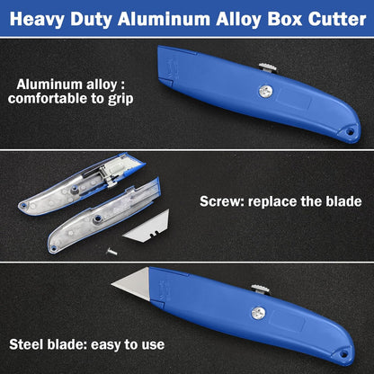 20 Pcs Box Cutter Bulk Retractable Utility Knife Heavy Duty Aluminum Alloy Razor Knife for Cardboard Box Carton Opener for DIY, Factory, Home Office(Red, Yellow, Blue, Green)