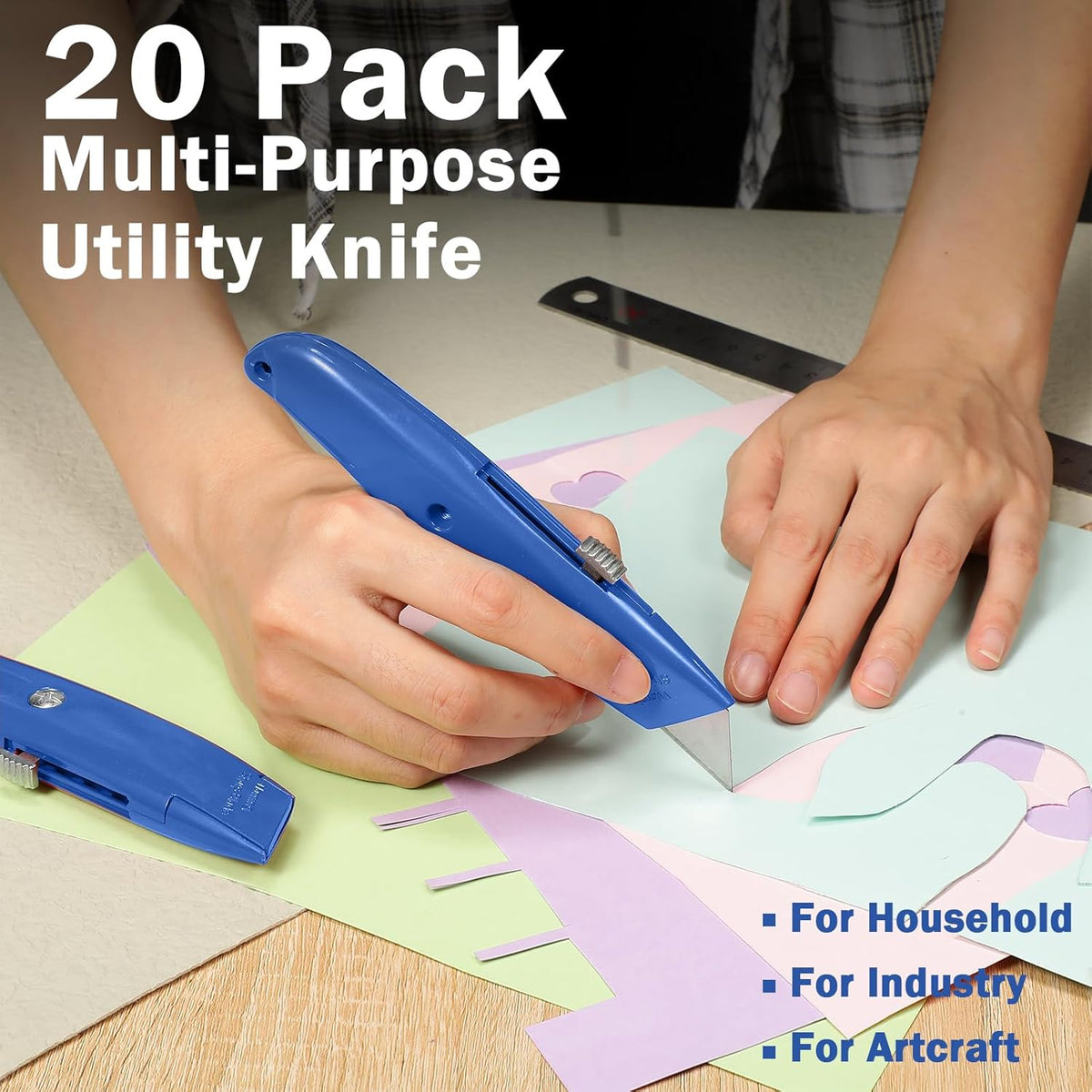 20 Pcs Box Cutter Bulk Retractable Utility Knife Heavy Duty Aluminum Alloy Razor Knife for Cardboard Box Carton Opener for DIY, Factory, Home Office(Red, Yellow, Blue, Green)