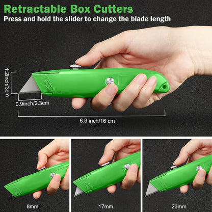 20 Pcs Box Cutter Bulk Retractable Utility Knife Heavy Duty Aluminum Alloy Razor Knife for Cardboard Box Carton Opener for DIY, Factory, Home Office(Red, Yellow, Blue, Green)