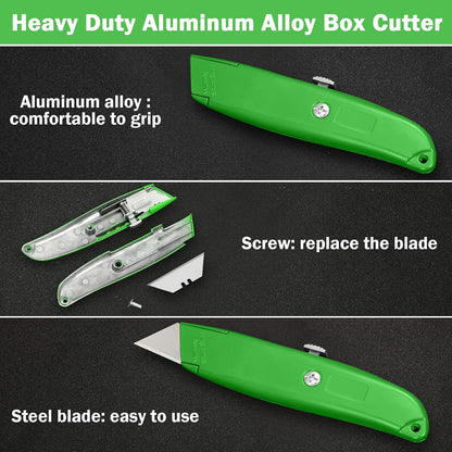 20 Pcs Box Cutter Bulk Retractable Utility Knife Heavy Duty Aluminum Alloy Razor Knife for Cardboard Box Carton Opener for DIY, Factory, Home Office(Red, Yellow, Blue, Green)