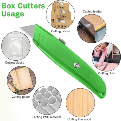 20 Pcs Box Cutter Bulk Retractable Utility Knife Heavy Duty Aluminum Alloy Razor Knife for Cardboard Box Carton Opener for DIY, Factory, Home Office(Red, Yellow, Blue, Green)