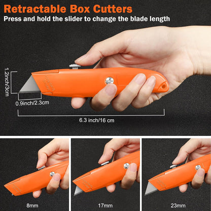 20 Pcs Box Cutter Bulk Retractable Utility Knife Heavy Duty Aluminum Alloy Razor Knife for Cardboard Box Carton Opener for DIY, Factory, Home Office(Red, Yellow, Blue, Green)