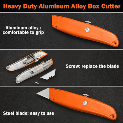 20 Pcs Box Cutter Bulk Retractable Utility Knife Heavy Duty Aluminum Alloy Razor Knife for Cardboard Box Carton Opener for DIY, Factory, Home Office(Red, Yellow, Blue, Green)