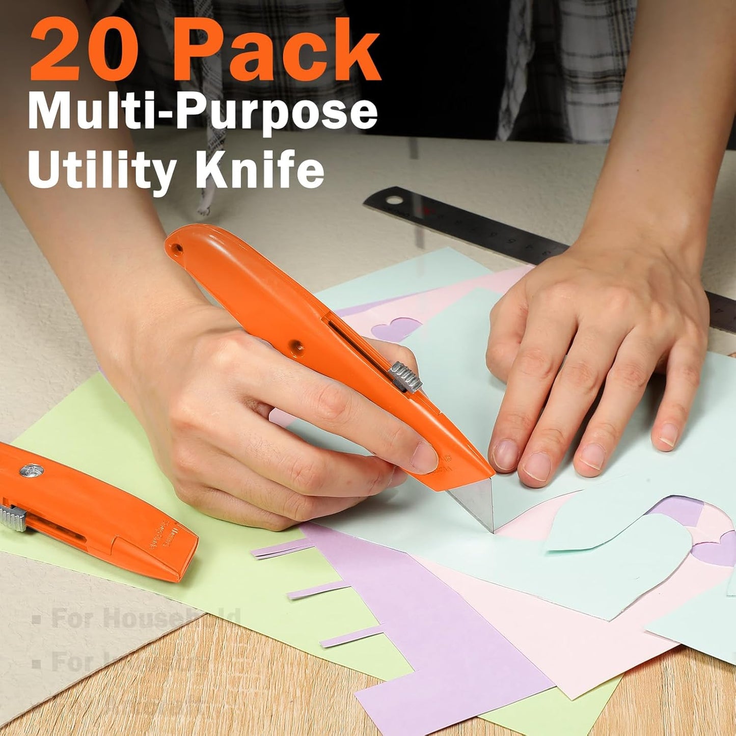 20 Pcs Box Cutter Bulk Retractable Utility Knife Heavy Duty Aluminum Alloy Razor Knife for Cardboard Box Carton Opener for DIY, Factory, Home Office(Red, Yellow, Blue, Green)