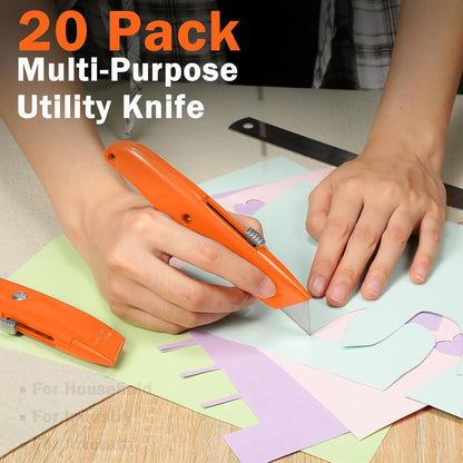 20 Pcs Box Cutter Bulk Retractable Utility Knife Heavy Duty Aluminum Alloy Razor Knife for Cardboard Box Carton Opener for DIY, Factory, Home Office(Red, Yellow, Blue, Green)