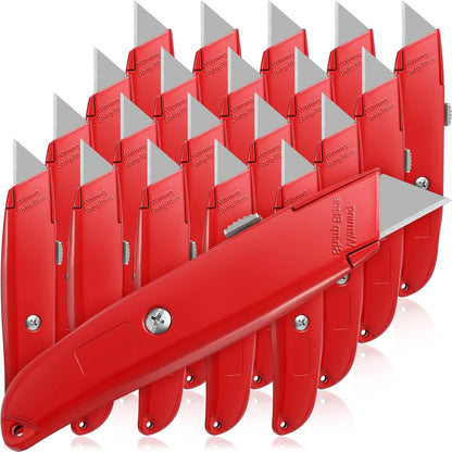 20 Pcs Box Cutter Bulk Retractable Utility Knife Heavy Duty Aluminum Alloy Razor Knife for Cardboard Box Carton Opener for DIY, Factory, Home Office(Red, Yellow, Blue, Green)