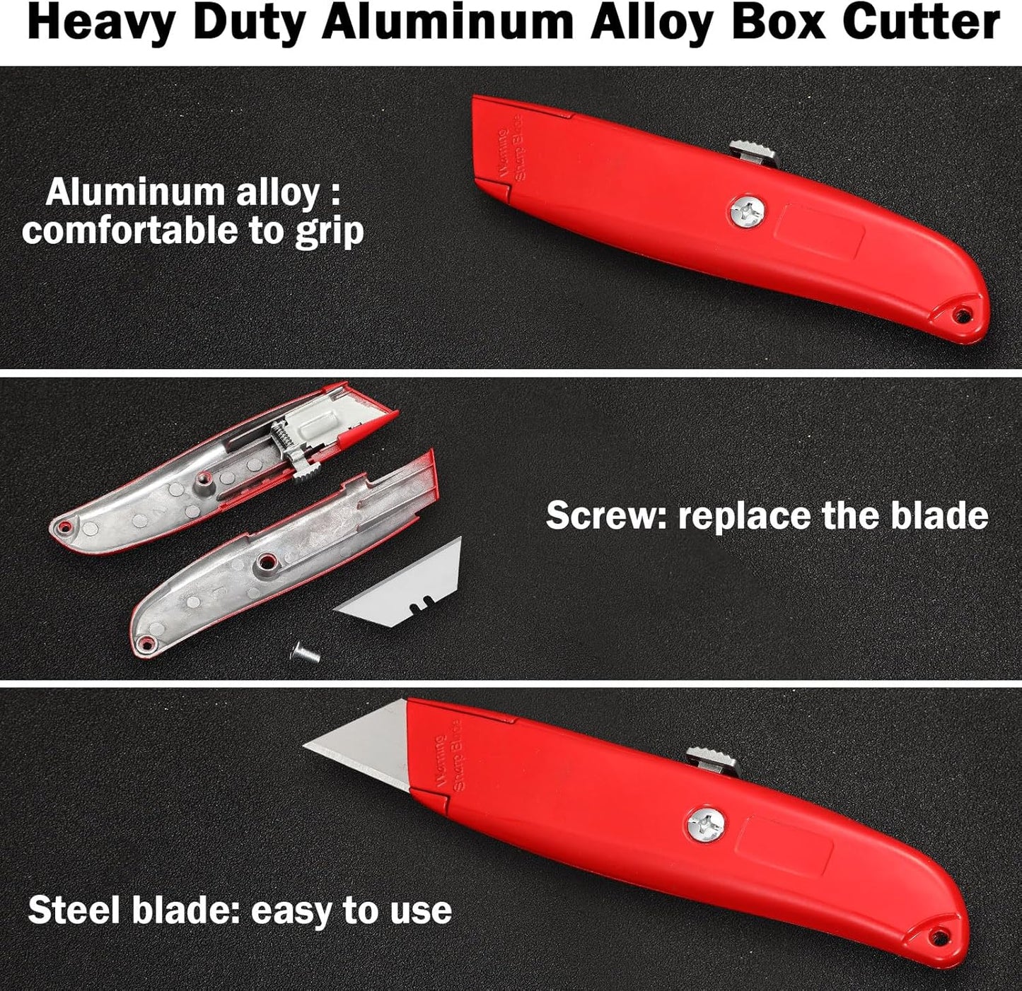 20 Pcs Box Cutter Bulk Retractable Utility Knife Heavy Duty Aluminum Alloy Razor Knife for Cardboard Box Carton Opener for DIY, Factory, Home Office(Red, Yellow, Blue, Green)