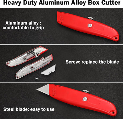 20 Pcs Box Cutter Bulk Retractable Utility Knife Heavy Duty Aluminum Alloy Razor Knife for Cardboard Box Carton Opener for DIY, Factory, Home Office(Red, Yellow, Blue, Green)