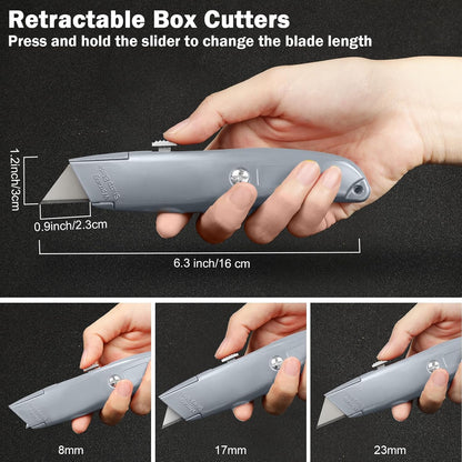 20 Pcs Box Cutter Bulk Retractable Utility Knife Heavy Duty Aluminum Alloy Razor Knife for Cardboard Box Carton Opener for DIY, Factory, Home Office(Red, Yellow, Blue, Green)