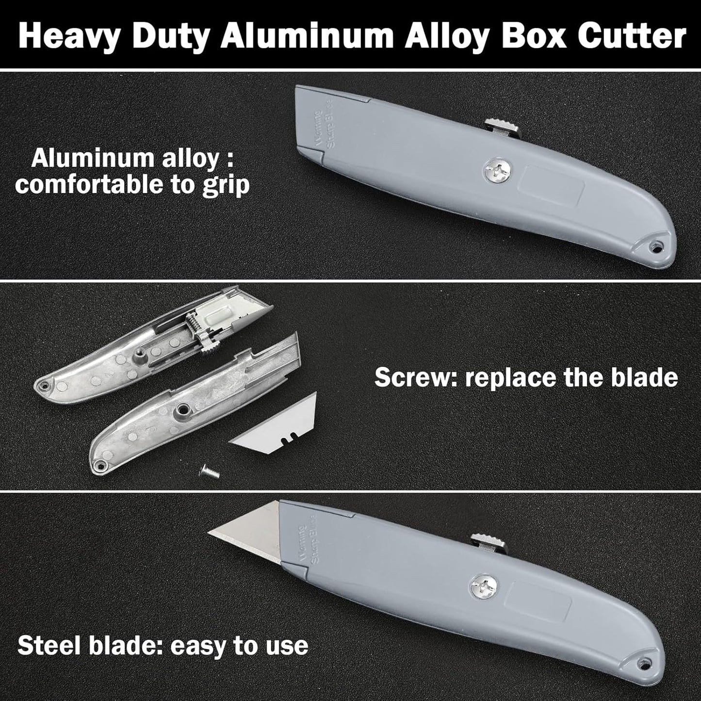 20 Pcs Box Cutter Bulk Retractable Utility Knife Heavy Duty Aluminum Alloy Razor Knife for Cardboard Box Carton Opener for DIY, Factory, Home Office(Red, Yellow, Blue, Green)