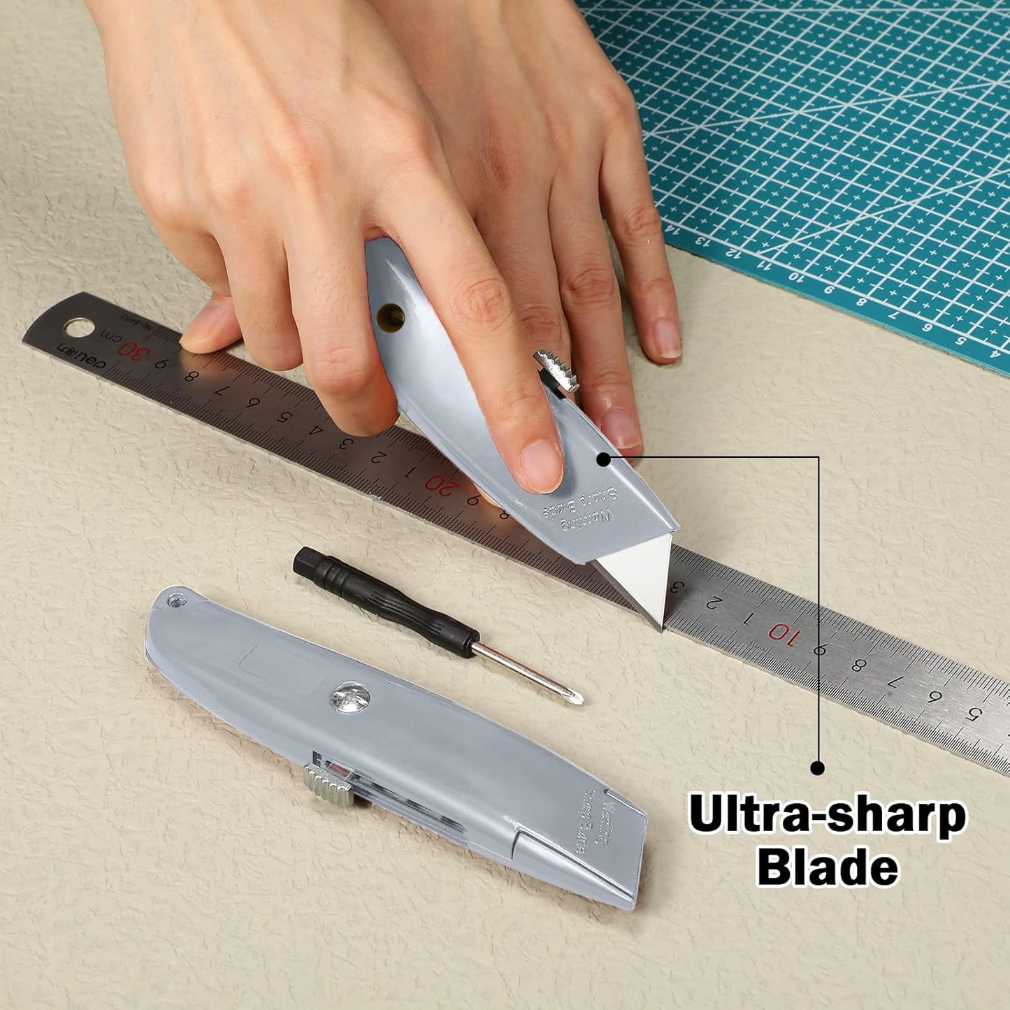 20 Pcs Box Cutter Bulk Retractable Utility Knife Heavy Duty Aluminum Alloy Razor Knife for Cardboard Box Carton Opener for DIY, Factory, Home Office(Red, Yellow, Blue, Green)