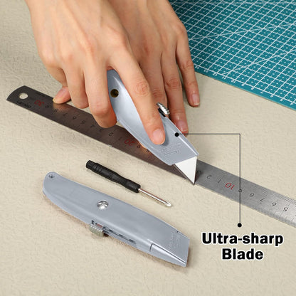 20 Pcs Box Cutter Bulk Retractable Utility Knife Heavy Duty Aluminum Alloy Razor Knife for Cardboard Box Carton Opener for DIY, Factory, Home Office(Red, Yellow, Blue, Green)