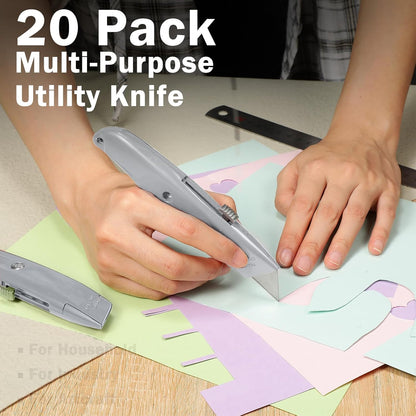 20 Pcs Box Cutter Bulk Retractable Utility Knife Heavy Duty Aluminum Alloy Razor Knife for Cardboard Box Carton Opener for DIY, Factory, Home Office(Red, Yellow, Blue, Green)
