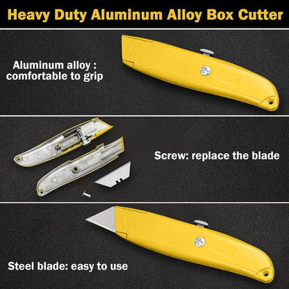 20 Pcs Box Cutter Bulk Retractable Utility Knife Heavy Duty Aluminum Alloy Razor Knife for Cardboard Box Carton Opener for DIY, Factory, Home Office(Red, Yellow, Blue, Green)