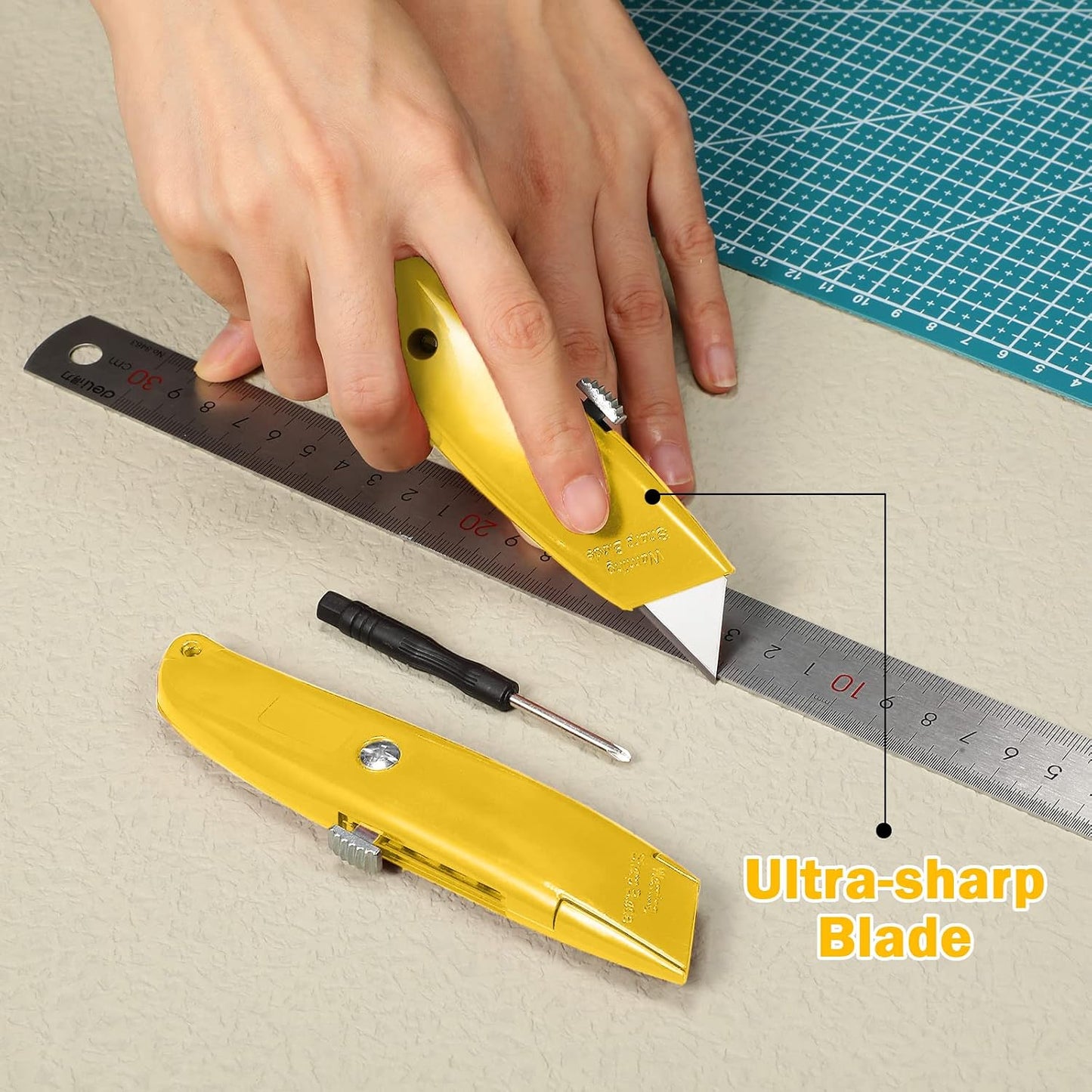 20 Pcs Box Cutter Bulk Retractable Utility Knife Heavy Duty Aluminum Alloy Razor Knife for Cardboard Box Carton Opener for DIY, Factory, Home Office(Red, Yellow, Blue, Green)