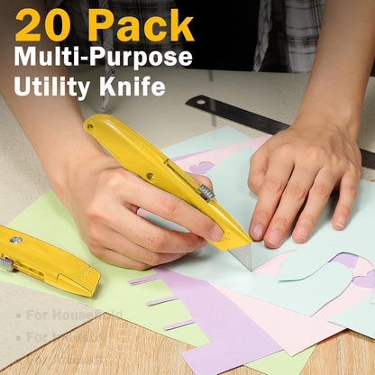20 Pcs Box Cutter Bulk Retractable Utility Knife Heavy Duty Aluminum Alloy Razor Knife for Cardboard Box Carton Opener for DIY, Factory, Home Office(Red, Yellow, Blue, Green)