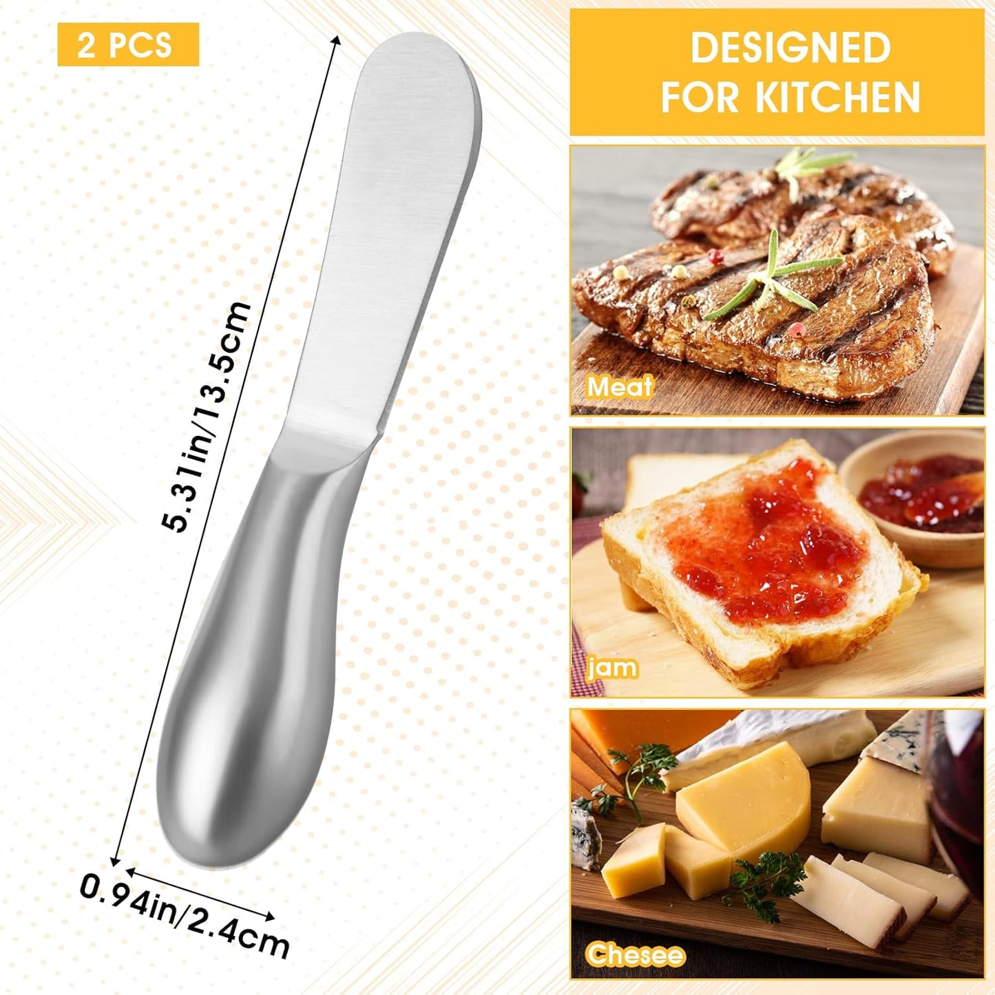 2 Pcs Butter Knife Little Cheese Spreader Knives Stainless Steel Spreader Knife Set Cocktail Knives for Condiments Cheese Charcuterie Board Jam Pastry making and Other Kitchen Daily