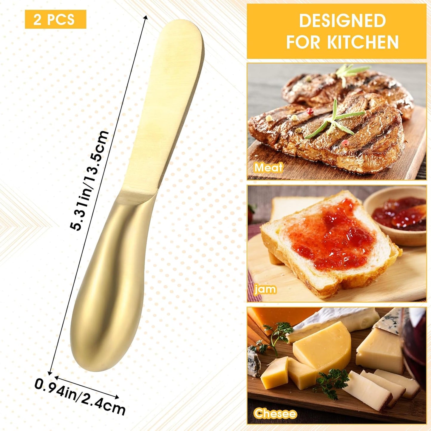 2 Pcs Butter Knife Little Cheese Spreader Knives Stainless Steel Spreader Knife Set Cocktail Knives for Condiments Cheese Charcuterie Board Jam Pastry making and Other Kitchen Daily