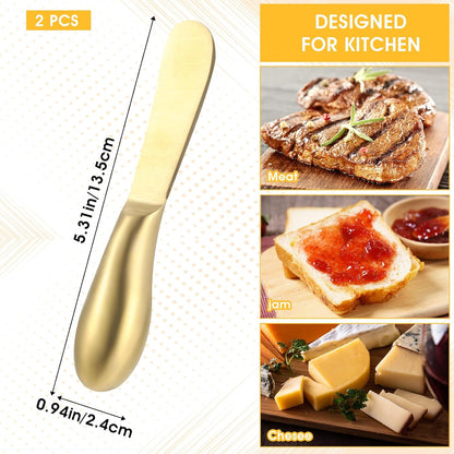 2 Pcs Butter Knife Little Cheese Spreader Knives Stainless Steel Spreader Knife Set Cocktail Knives for Condiments Cheese Charcuterie Board Jam Pastry making and Other Kitchen Daily