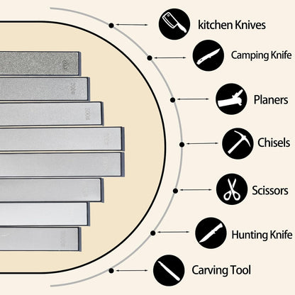 8 PCS Diamond Knife Sharpening Stones, Diamond Whetstone with a Non-Slip Base, Professional Whetstone Set for Kitchen, 80/200/500/800/1000/1500/2000/3000 Grit Knife Sharpener