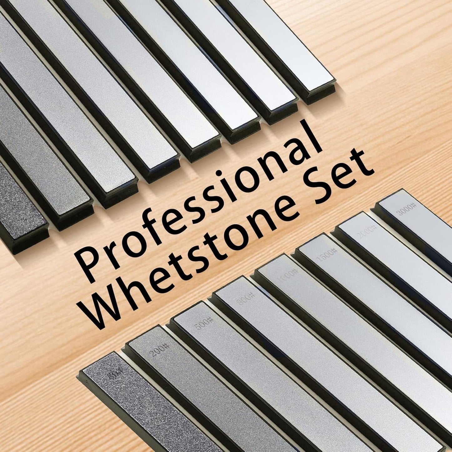 8 PCS Diamond Knife Sharpening Stones, Diamond Whetstone with a Non-Slip Base, Professional Whetstone Set for Kitchen, 80/200/500/800/1000/1500/2000/3000 Grit Knife Sharpener