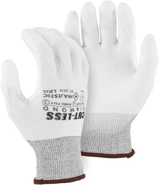 37-3435 White Cut-Less Diamond Seamless Knit Glove with Polyurethane Palm Coating Cut Resistant Gloves