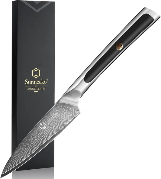 3.5 Inch Paring Knife, 67-Layer Damascus Knife VG-10 Blade | Small Fruit Slicer with Full Tang Handle, Multi-purpose Peeling & Petty Cutter for Vegetables