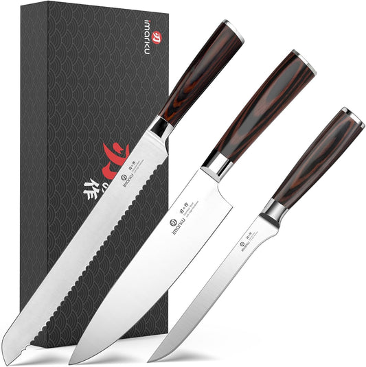 Knife Set 3 Piece, Professional Razor Sharp Kitchen Chef Knives | Japanese High Carbon Steel Chef Knife 8 inch, Non-slip Cooking Knives with Ergonomic Pakkawood Handle