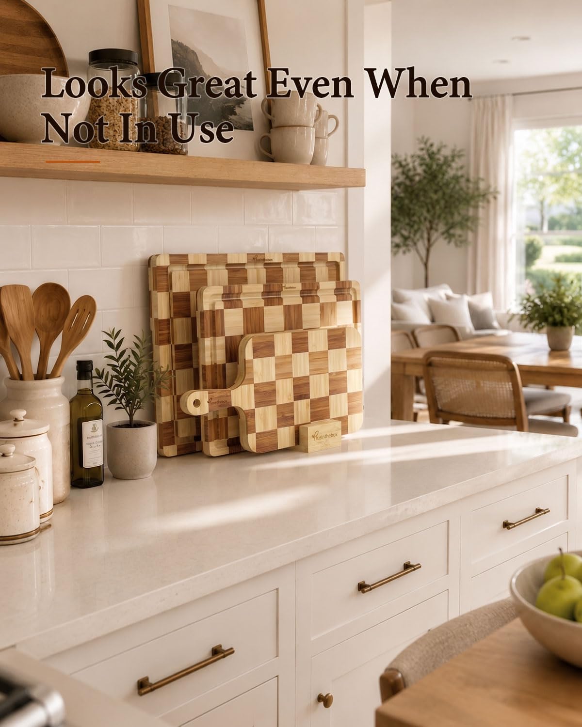 Bamboo Cutting Board 18" x 12", Heavy Duty Checkered End Grain Butcher Block for Kitchen with Deep Juice Grooves and Handles for Meat, Cheese, Charcuterie and Dough