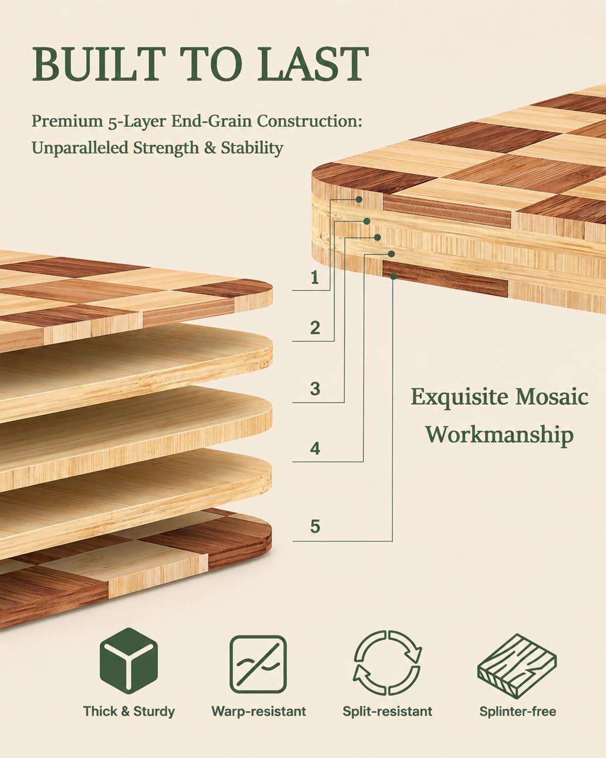 Bamboo Cutting Board 18" x 12", Heavy Duty Checkered End Grain Butcher Block for Kitchen with Deep Juice Grooves and Handles for Meat, Cheese, Charcuterie and Dough