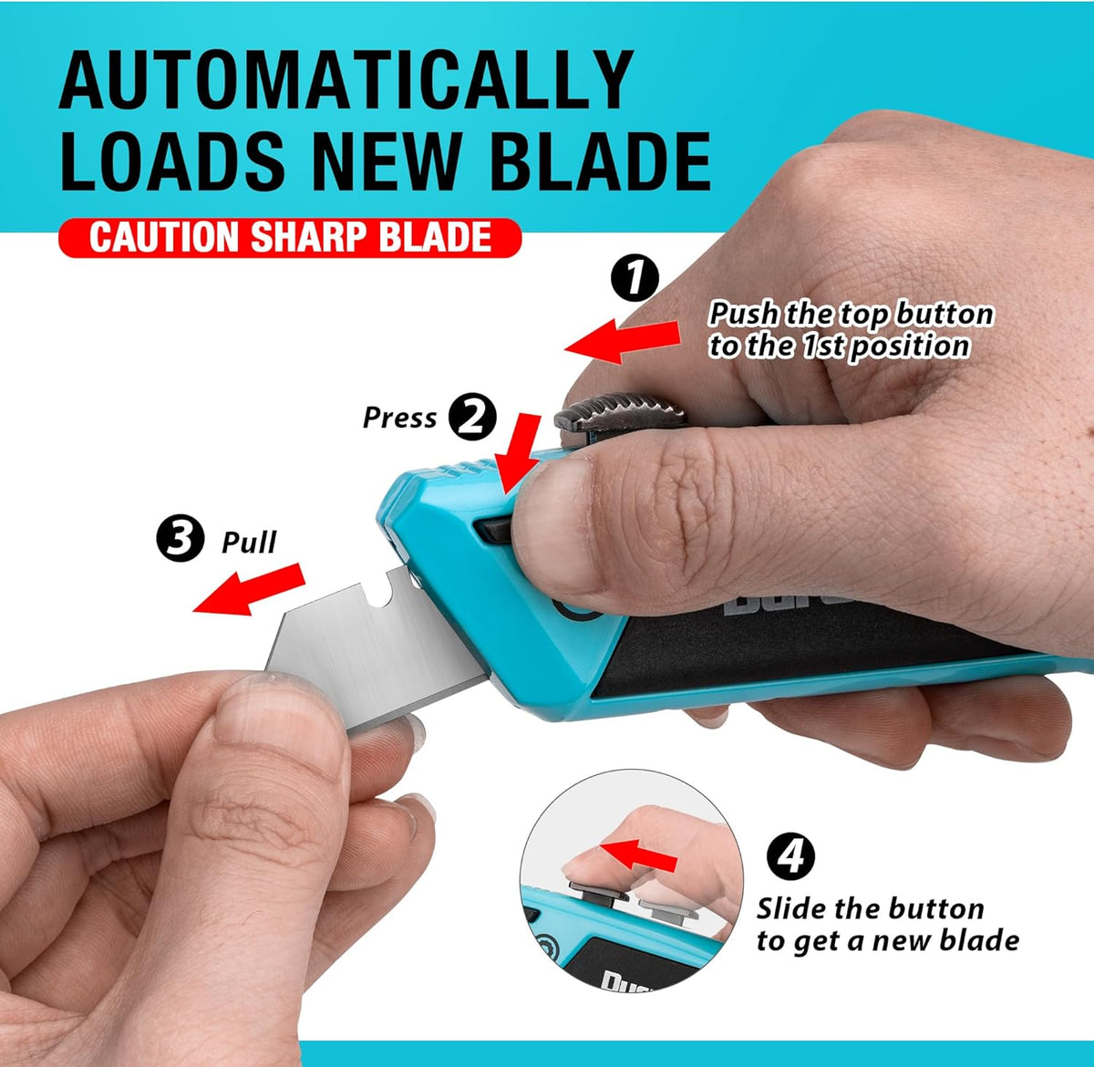 Auto-Loading Utility Knife with 6 Preloaded SK5 Blades