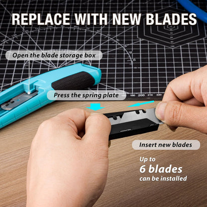 Auto-Loading Utility Knife with 6 Preloaded SK5 Blades
