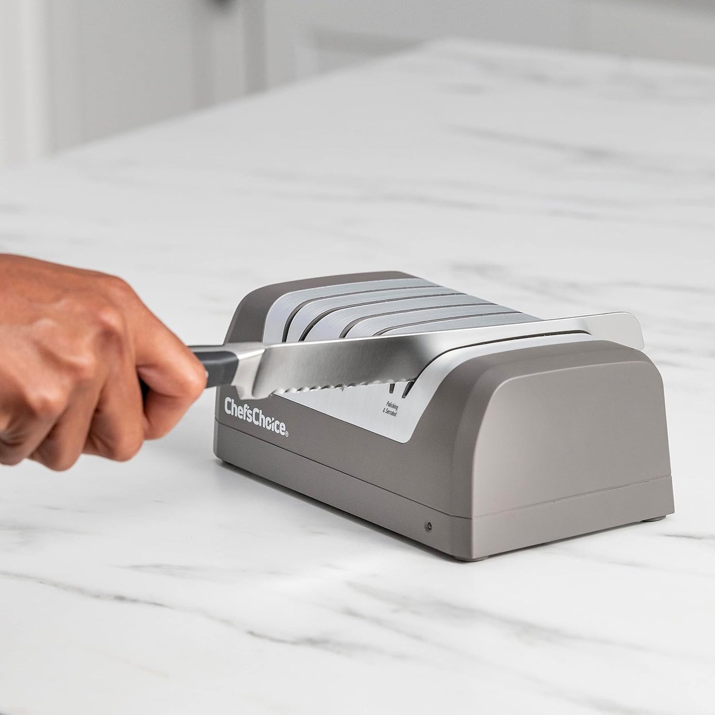 Electric Knife Sharpeners with Rechargeable Battery for 15 and 20-Degree Straight and Serrated Knives using 100-Percent Diamond Abrasives, 2-Stage, Gray