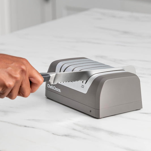 Electric Knife Sharpeners with Rechargeable Battery for 15 and 20-Degree Straight and Serrated Knives using 100-Percent Diamond Abrasives, 2-Stage, Gray