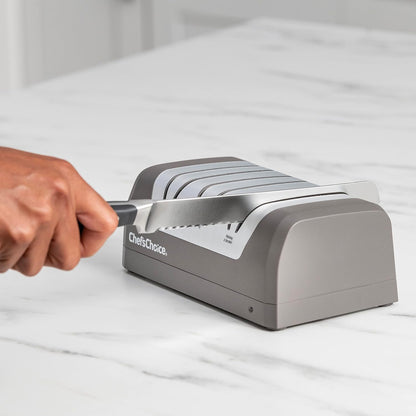 Electric Knife Sharpeners with Rechargeable Battery for 15 and 20-Degree Straight and Serrated Knives using 100-Percent Diamond Abrasives, 2-Stage, Gray