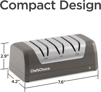 Electric Knife Sharpeners with Rechargeable Battery for 15 and 20-Degree Straight and Serrated Knives using 100-Percent Diamond Abrasives, 2-Stage, Gray