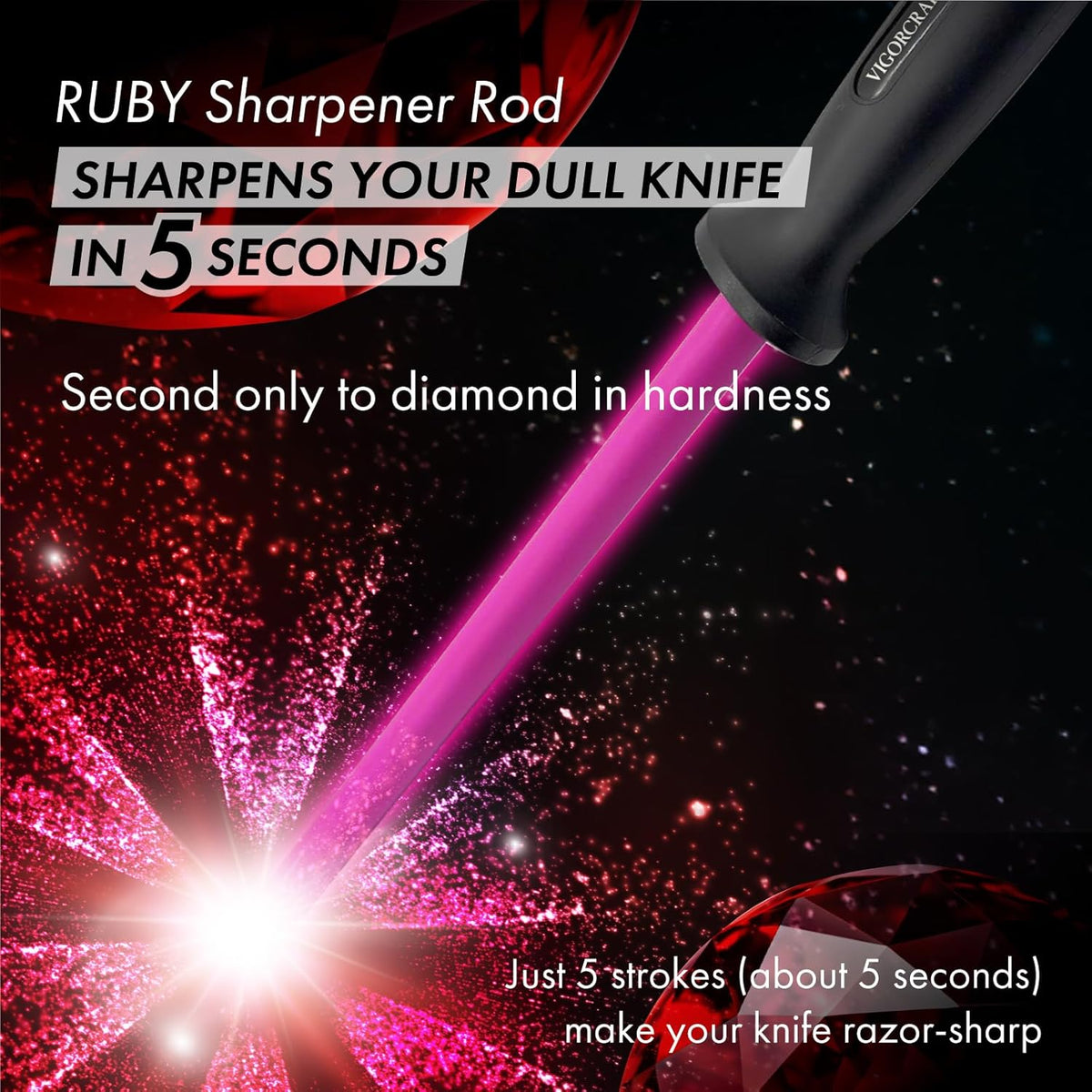 Ruby Sharpener Rod: Durable Knife Sharpener, Harder Than Steel Honing Rod, Japan Product