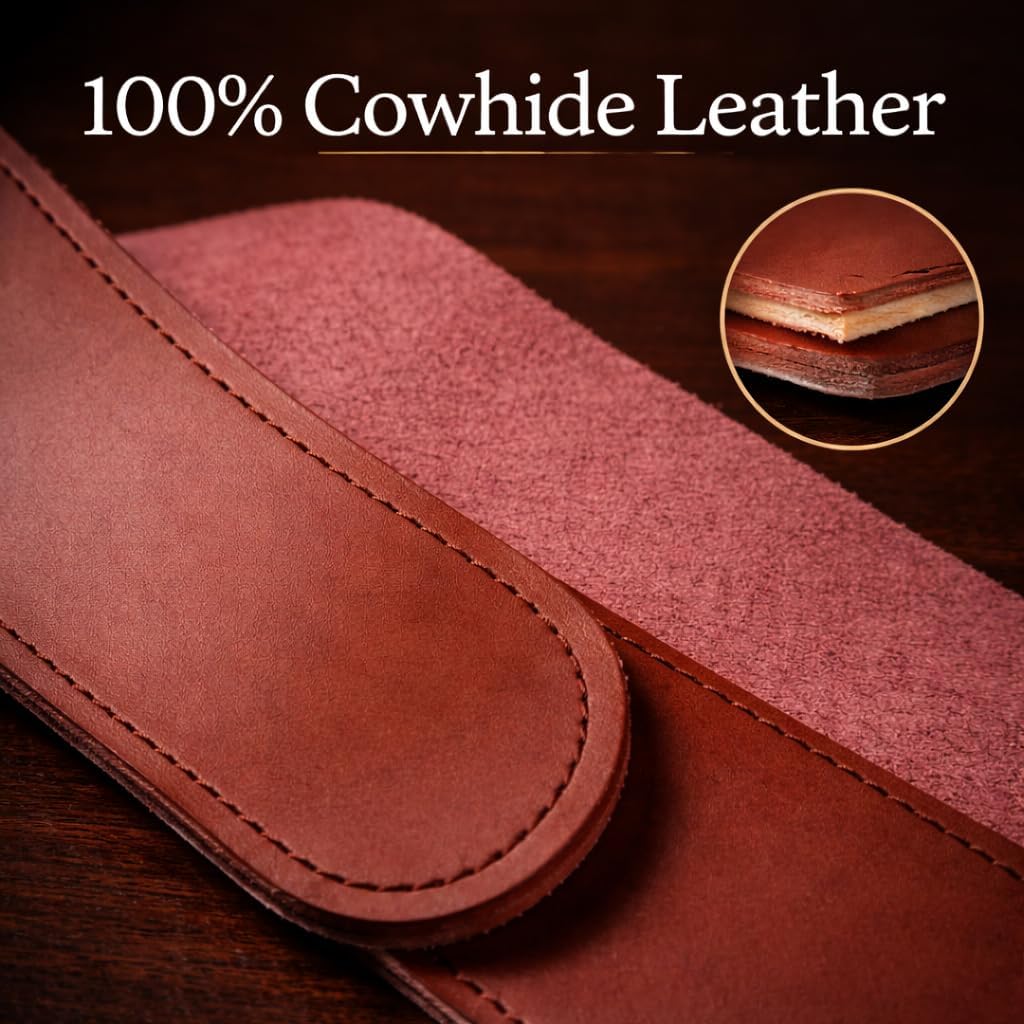 Gents Leather Razor Strop 2.5" x 23.5" Cowhide Straight Razor Strop Dual Sided Canvas Barber Sharpening Strap for Razors Knives Tools