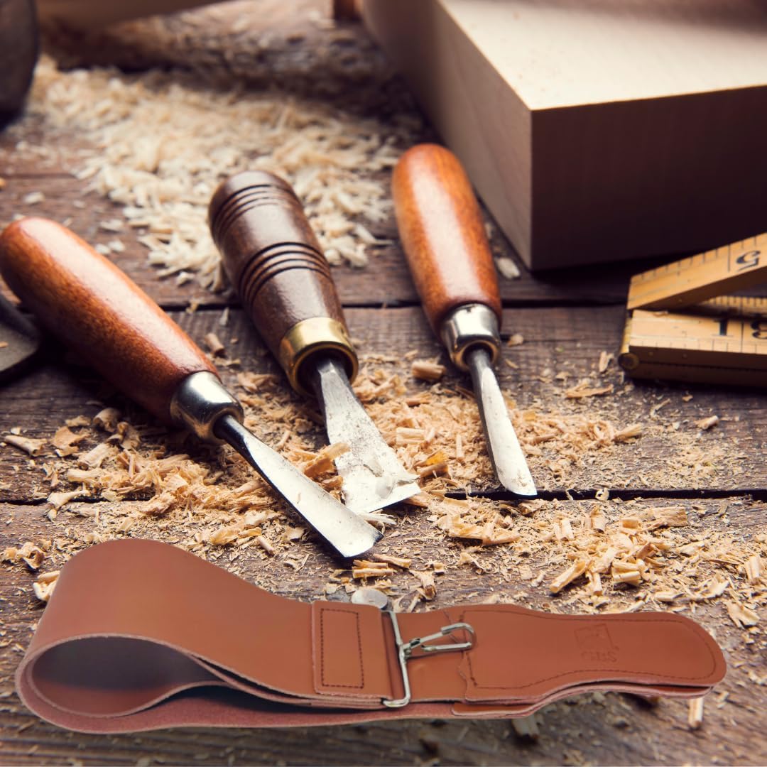 Gents Leather Razor Strop 2.5" x 23.5" Cowhide Straight Razor Strop Dual Sided Canvas Barber Sharpening Strap for Razors Knives Tools
