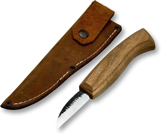 Sharky Detail Wood Carving Knife Blade 1.97 In (5 cm) | Hand forged blade with leather sheath, built for precision whittling and chip carving on detailed woodwork