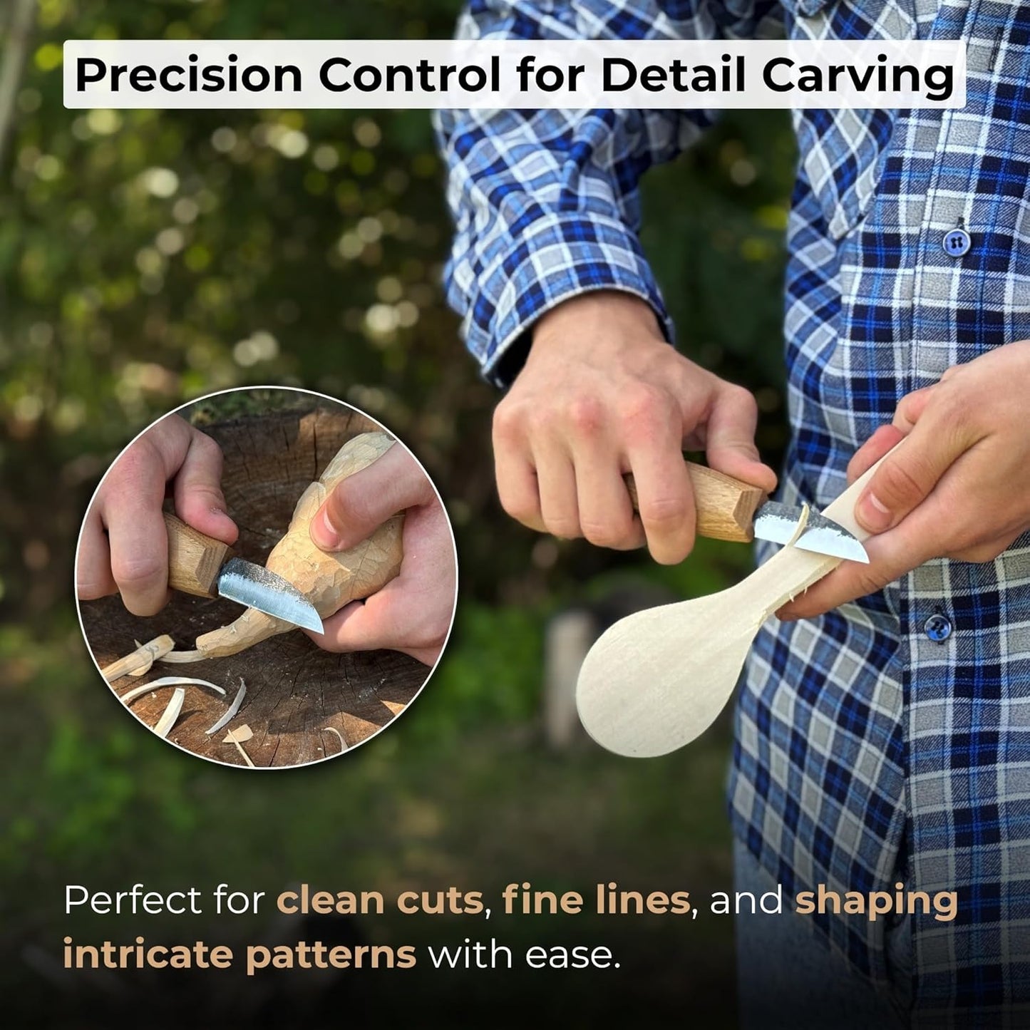 Sharky Detail Wood Carving Knife Blade 1.97 In (5 cm) | Hand forged blade with leather sheath, built for precision whittling and chip carving on detailed woodwork