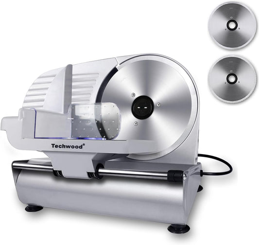 Electric Meat Slicer, 200W Electric Deli Food Slicer with 9” Removable Stainless Steel Blade & Adjustable Thickness Dial, for Home Use, Ideal for Meat Jerky, Hard Cheese, Vegetables & Bread